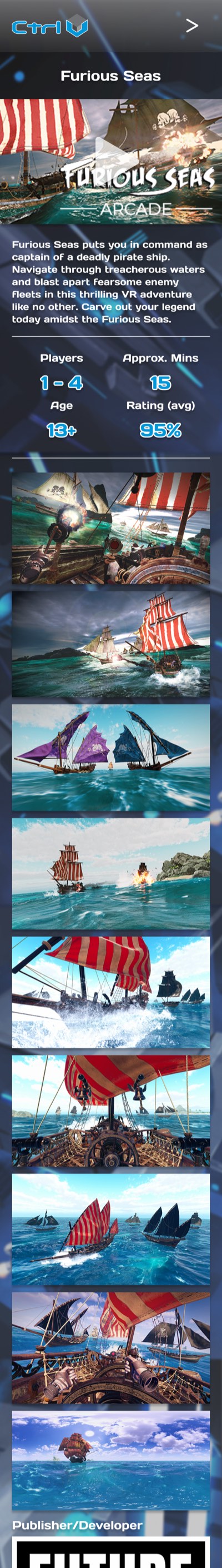 Furious Seas game page, mobile