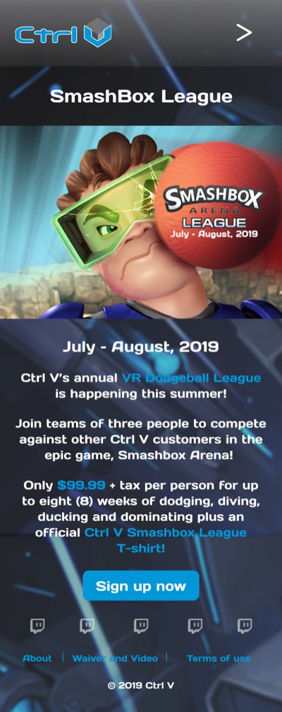 SmashBox League event page, mobile